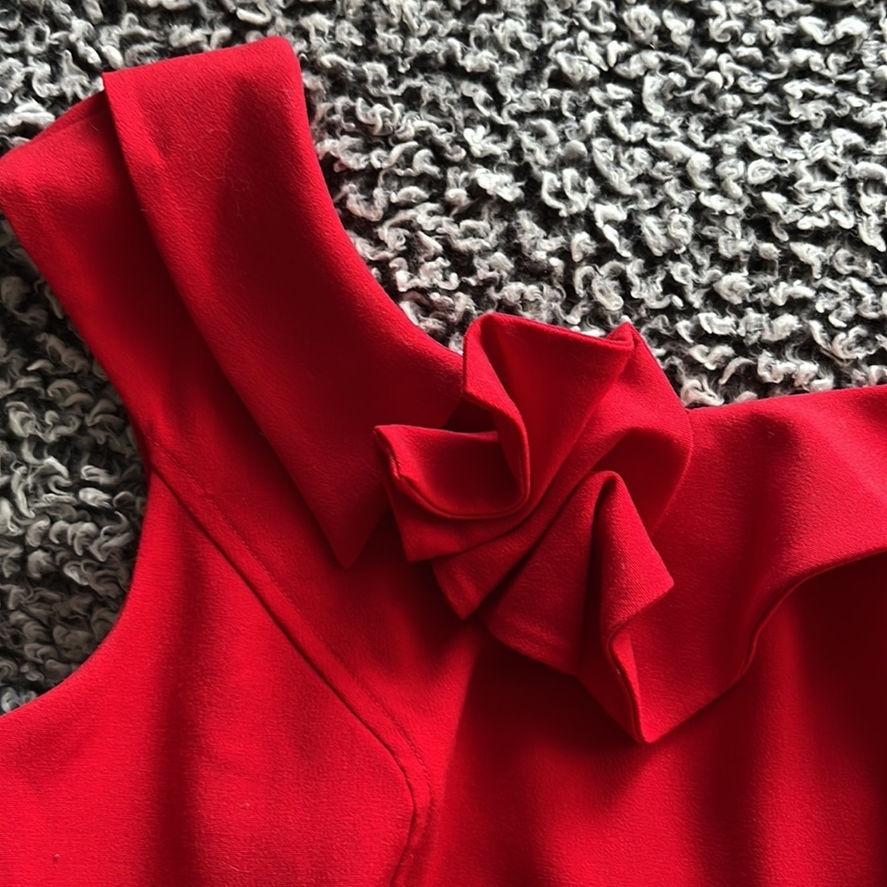 Calvin Klein   Dress  midi  holiday Red   flower detailed collar Size 6   EUC - Picture 3 of 10